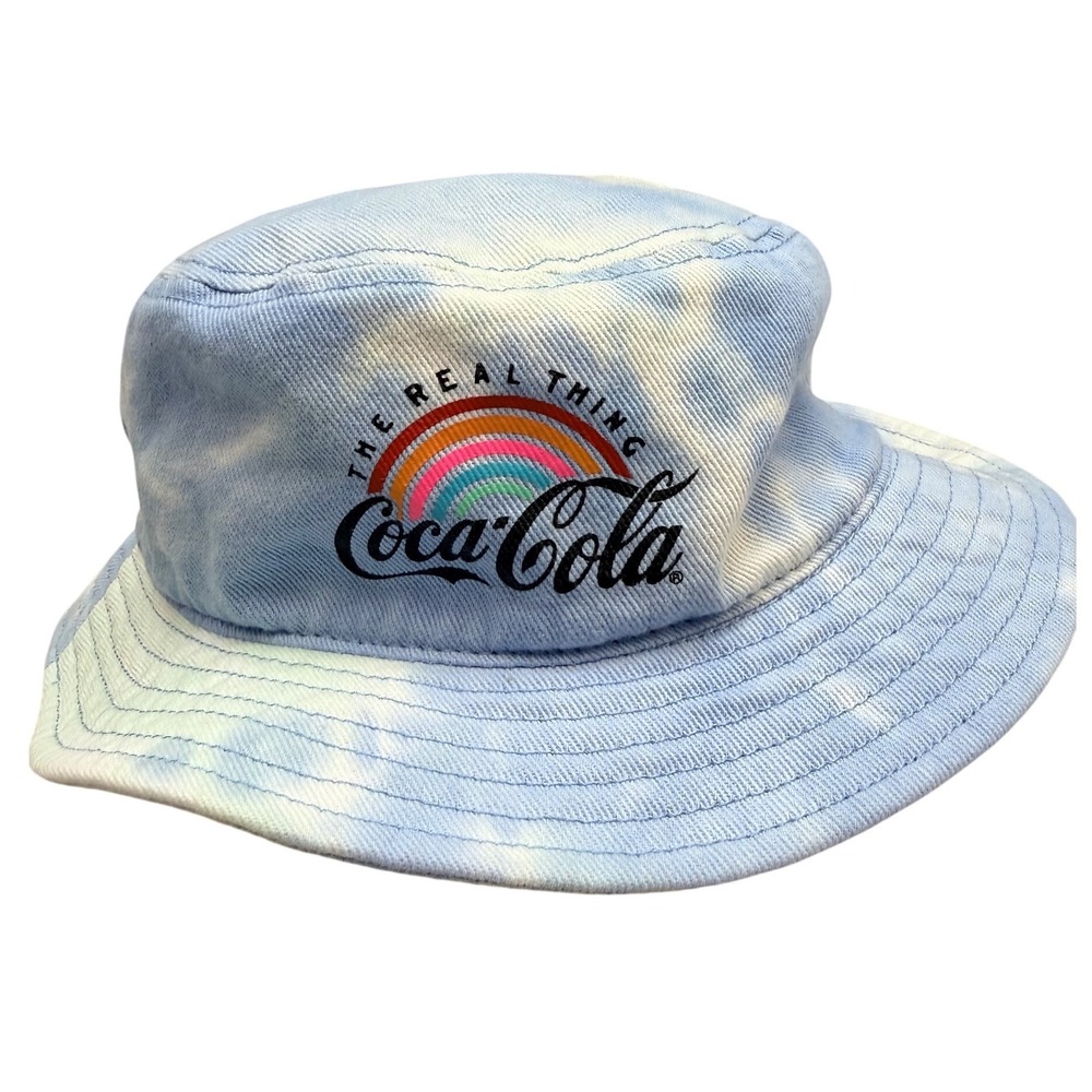 Coca-Cola American Needle Bucket Hat Blue Tie Dye Rainbow The Real Thing S/M Y2K